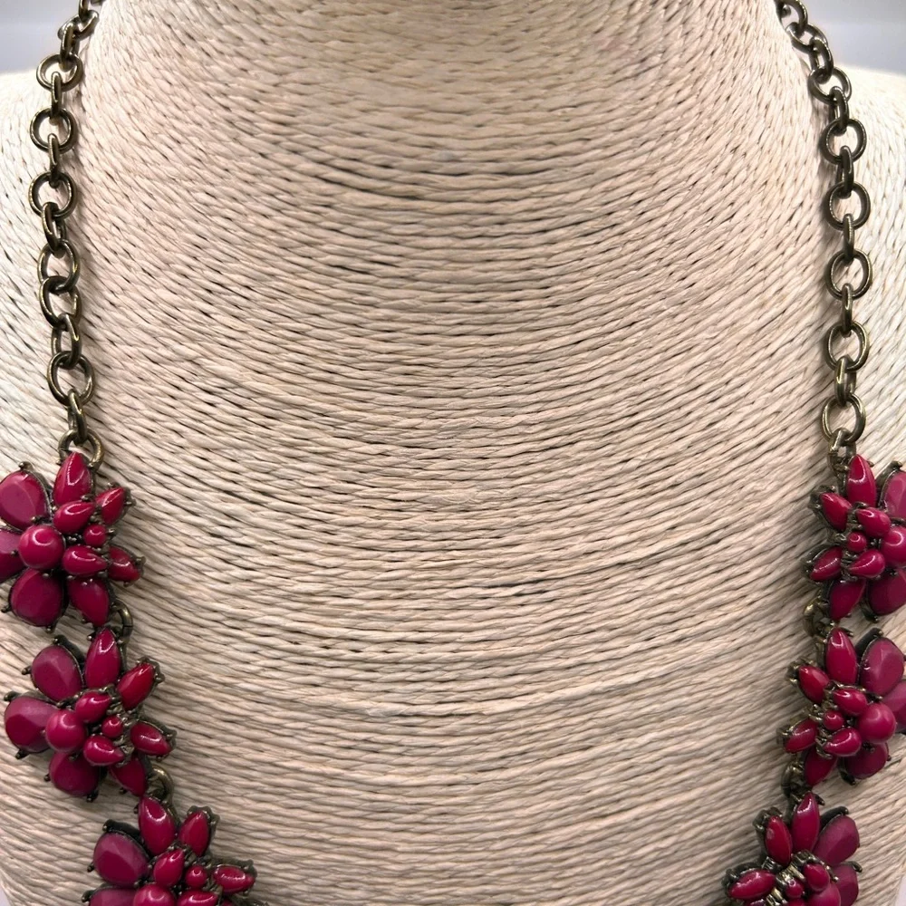 J.Crew bold floral necklace pink clear faceted beads special occasions ornate - Picture 5 of 11